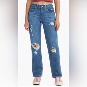 Levi’s Low Pro Distressed Relaxed Straight Jeans in Amplify It - Medium Wash NEW